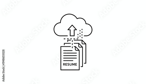 Cloud Uploading Resumes Concept, Digital Job Application Process