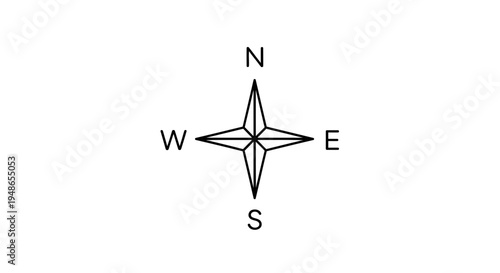 Compass Rose Icon Showing North, South, East, West Directions - Navigation and Direction Symbol
