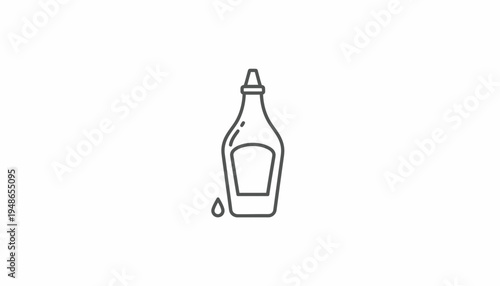 Condiment Bottle Icon with Dripping Liquid, Simple Line Art for Food and Cooking