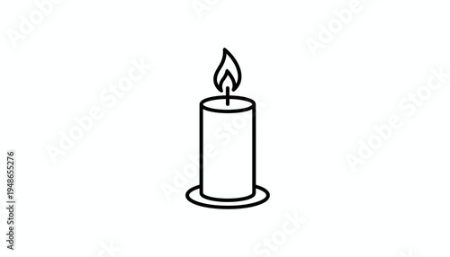 Burning Candle Icon, Simple Line Art Illustration, Minimalist Design