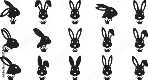 Black rabbit silhouettes on white background in repeating pattern