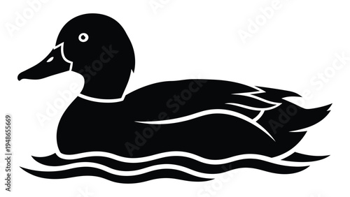 A serene black silhouette of a duck swimming peacefully on calm waters, evoking a sense of tranquility and connection with nature's simple beauty.