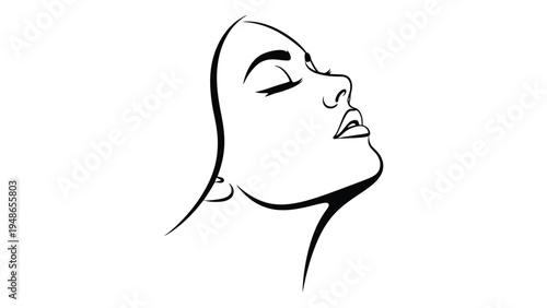 Minimalist line drawing of a woman's face in profile with closed eyes and serene expression on a white background