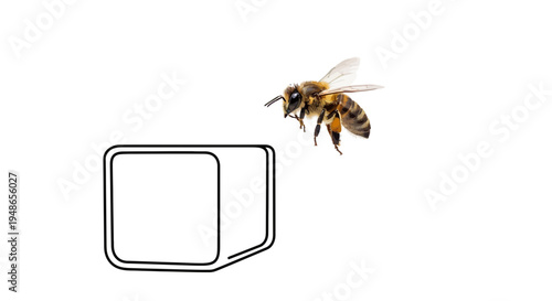 Bee Flying Towards a Speech Bubble Icon on White Background