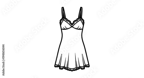 Black and White Line Art of a Lacy Slip Dress