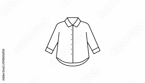 Black and white line drawing of a classic collared shirt with buttons and rolled sleeves.