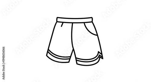 Black and white outline illustration of sports shorts with stripes on the hem