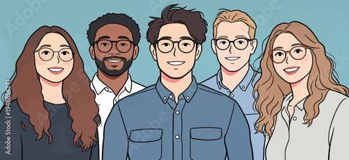 Group of friends standing together with smiles in a casual setting indoors