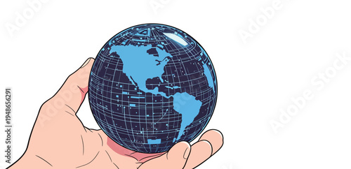 Person holds a small globe with a map of the Americas in a hand during the daytime