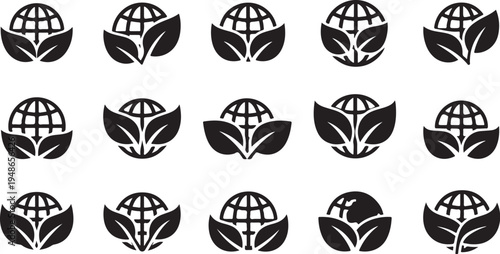 Eco Friendly Globe with Leaf Icons Pattern Design Concept