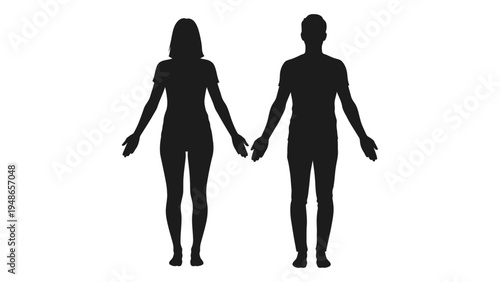 A silhouette of togetherness: a man and woman holding hands in unison, symbolizing love, partnership, and unity in a simple yet profound visual representation