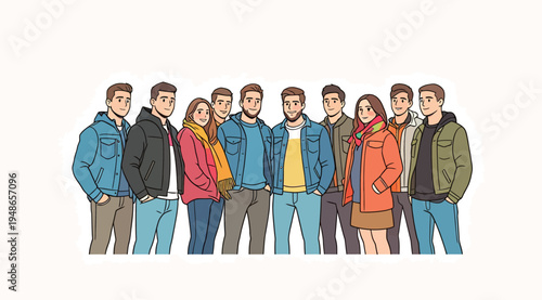 Group of friends standing together in casual clothing during daytime at an outdoor setting