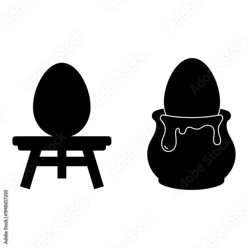 Easter egg on a chair and melting chocolate egg with dripping chocolate Vector, illustration