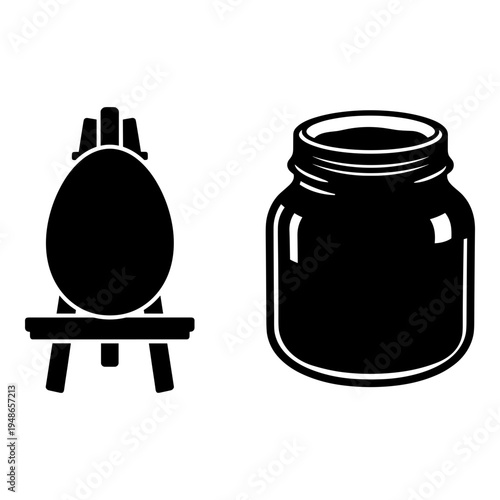 Black and white illustration of a lamp and a mason jar Vector, illustration