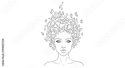 Abstract Woman Portrait with Shattered Geometric Hair
