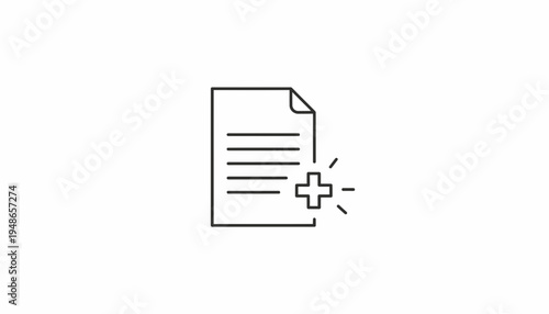 Add New Document Icon with Plus Sign and Lines, Concept of Creation and Innovation