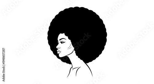 Afro Hairstyle Woman Profile Silhouette, Black Woman with Large Afro Hair, Elegant Female Portrait