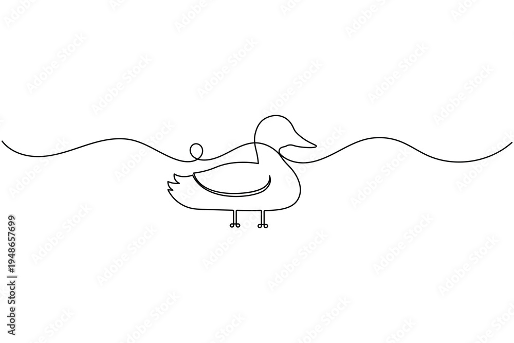 Obraz premium Duck Standing Bird Continuous One Line Drawing Minimalist Duck Outline Line Art Vector Illustration