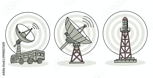 three different types of radio communication towers Vector