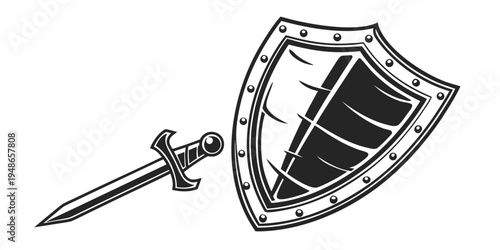 a sword and shield lying on the ground Vector