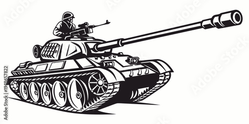 a black and white drawing of a military tank Vector