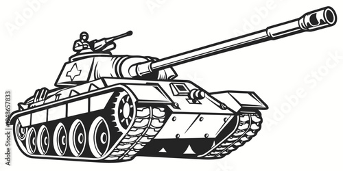 a black and white drawing of a tank Vector