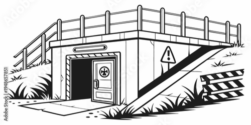 a small building with a door and a ramp Vector