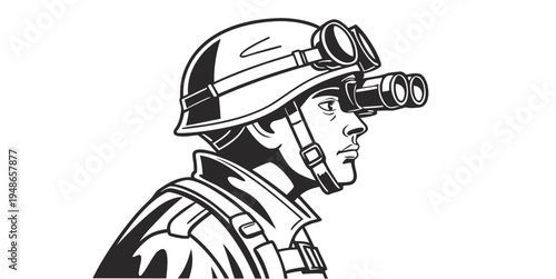 a man wearing a helmet and goggles Vector