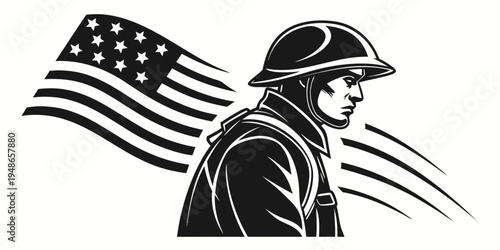 american soldier in uniform and helmet with flag Vector