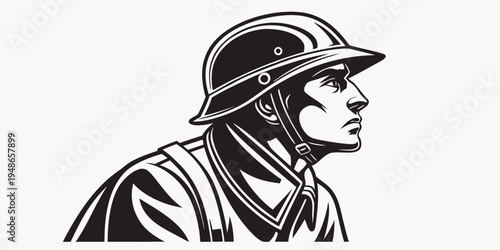 a man wearing a helmet and looking to the right Vector