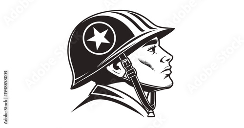 a man wearing a firefighter helmet with a star on the side Vector