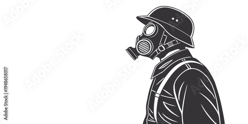 a man wearing a gas mask and a hard hat Vector