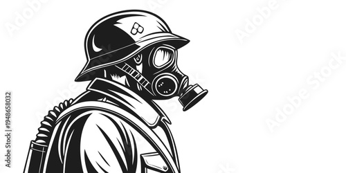 a soldier wearing a gas mask and helmet Vector