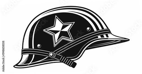 a black and white illustration of a military helmet Vector