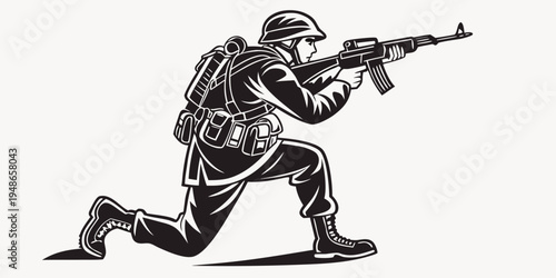 a soldier is kneeling and aiming a rifle Vector