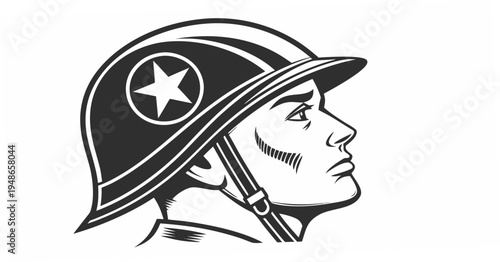 a soldier wearing a helmet with a star on it Vector