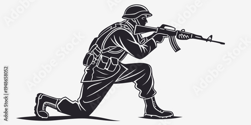 a soldier is kneeling and aiming a rifle Vector