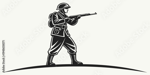 a soldier in a helmet and uniform holding a rifle Vector