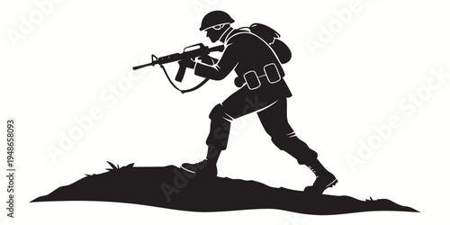 soldier in combat stance with rifle Vector