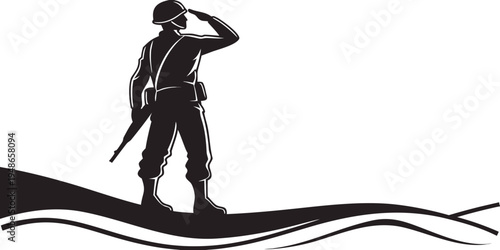 a soldier stands on a hill saluting Vector