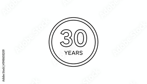 30 Years Anniversary Emblem, Celebration Milestone, Number Thirty in Circle