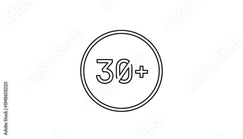 30 Plus Icon, Age Limit, Over Thirty, Circle Symbol, Graphic Design