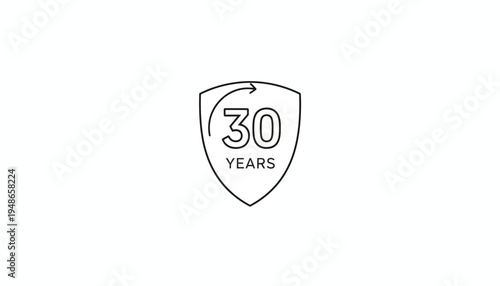 30 years anniversary shield icon with circular arrow, celebrating milestone achievement
