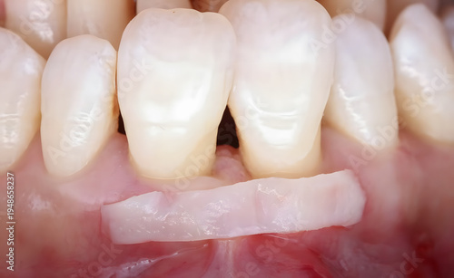 Soft tissue graft for jawbone resorption and gum recession in dentistry. Periodontal treatment involving dental grafts and gingival transplantation. dental treatment gum and implant