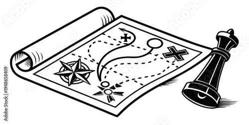 a treasure map and a chess piece Vector