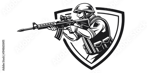 soldier in combat gear holding a rifle Vector