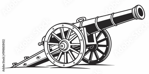 a black and white drawing of a cannon Vector