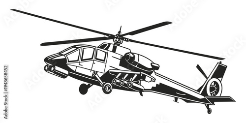 a black and white helicopter is flying in the air Vector