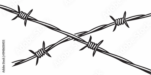 a close-up view of two strands of barbed wire Vector