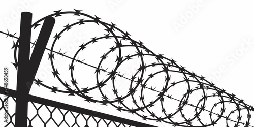 a roll of barbed wire on a fence Vector
